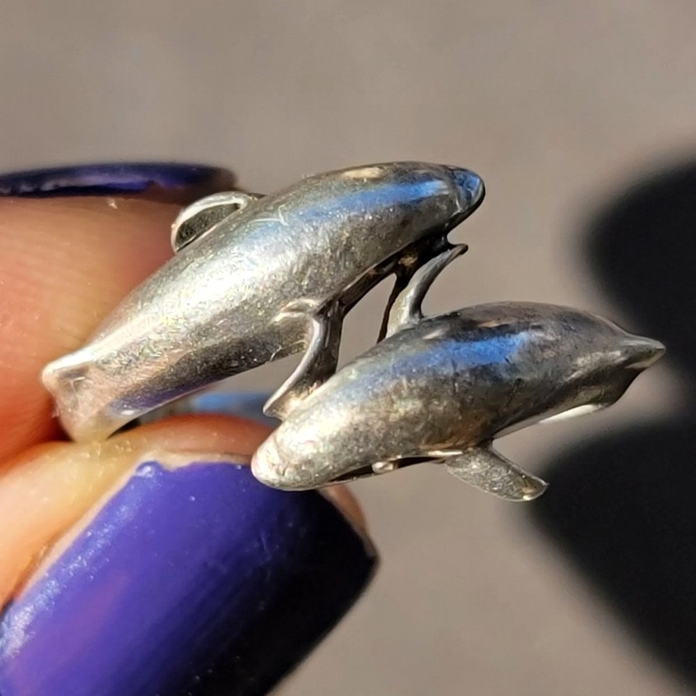 Adorable Solid 925 Sterling Silver Double Dolphin… - image 4